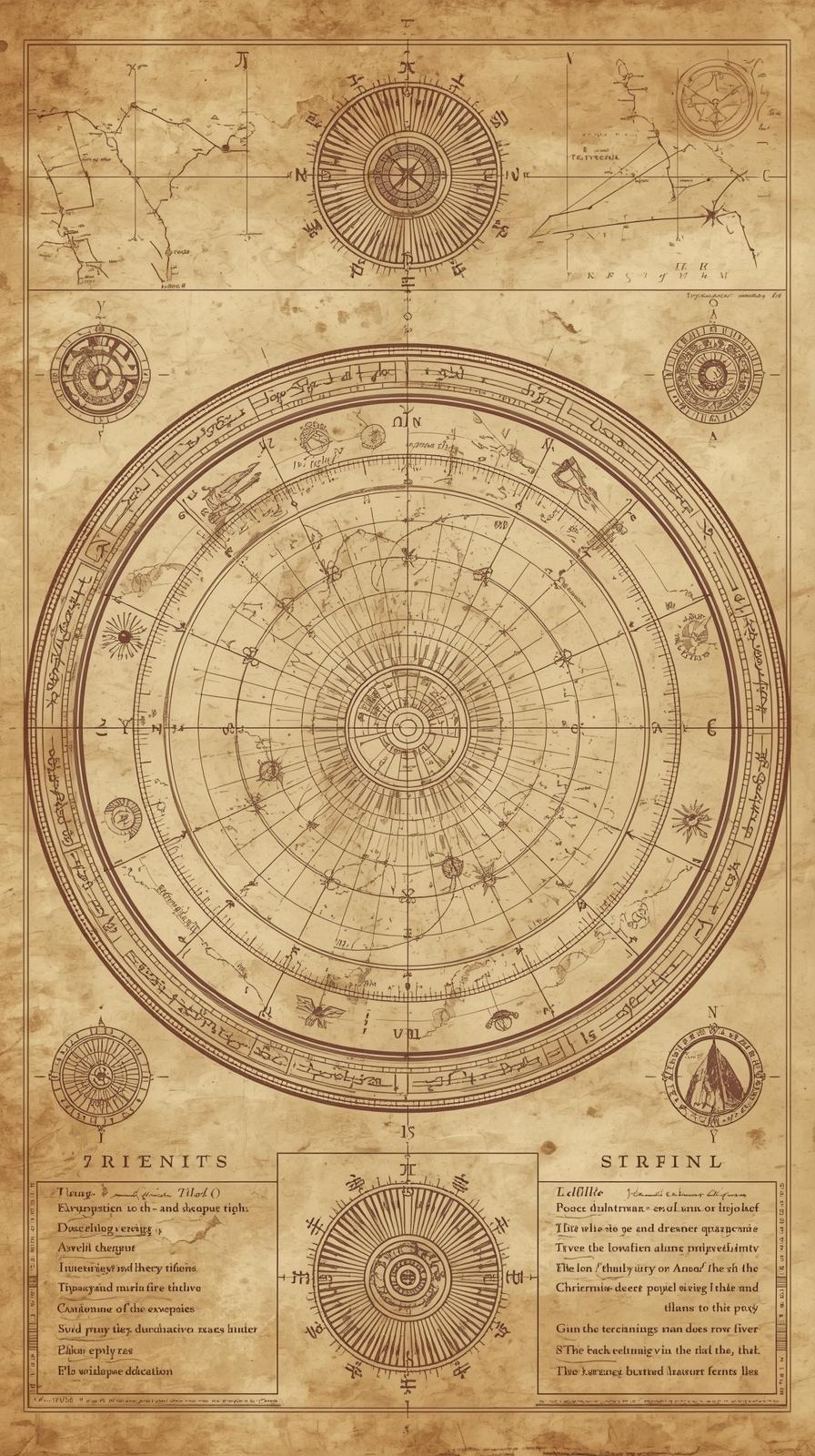 Celestial StarZodiac Wheel Copperplate Chart Aged