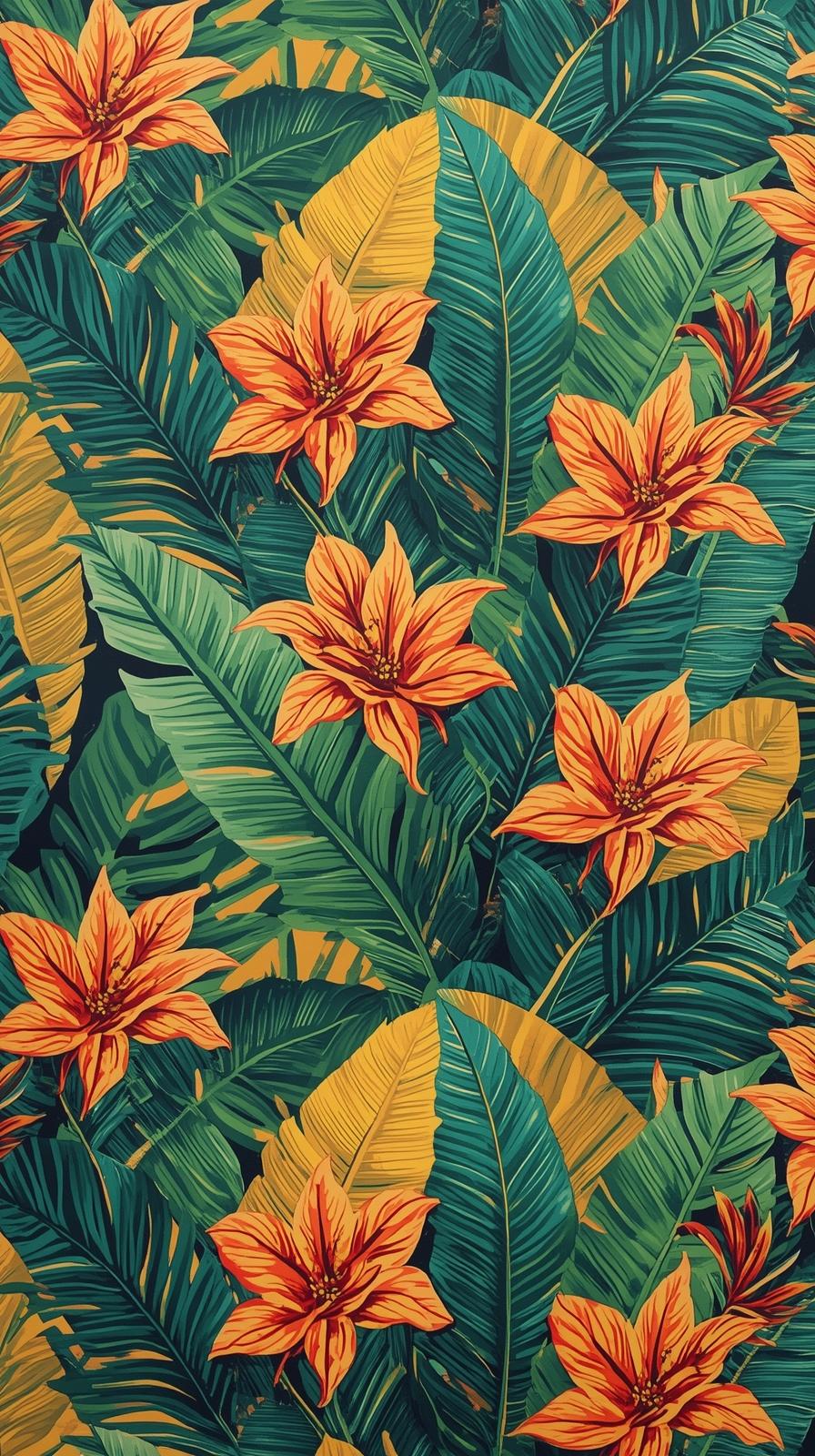 Feed Sack FloRetro Tropical Banana Leavesral Repea