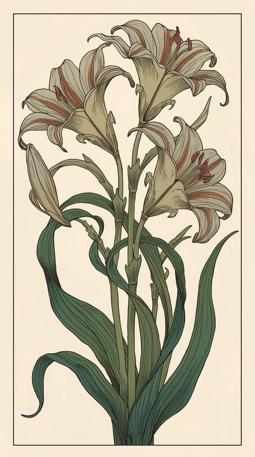 Art Nouveau Lilies With Flowing Lines