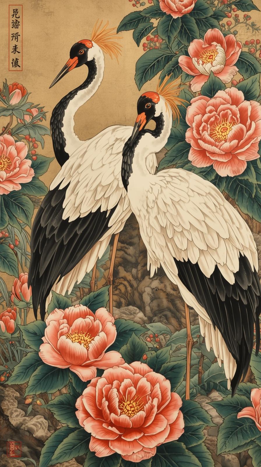 Chinoiserie Cranes And Peonies