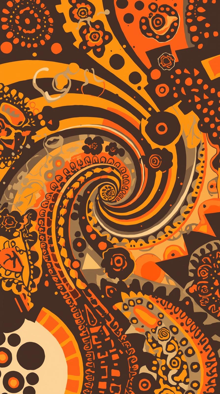 S Psych    S Orange Brown Geometric Blocksedelic P