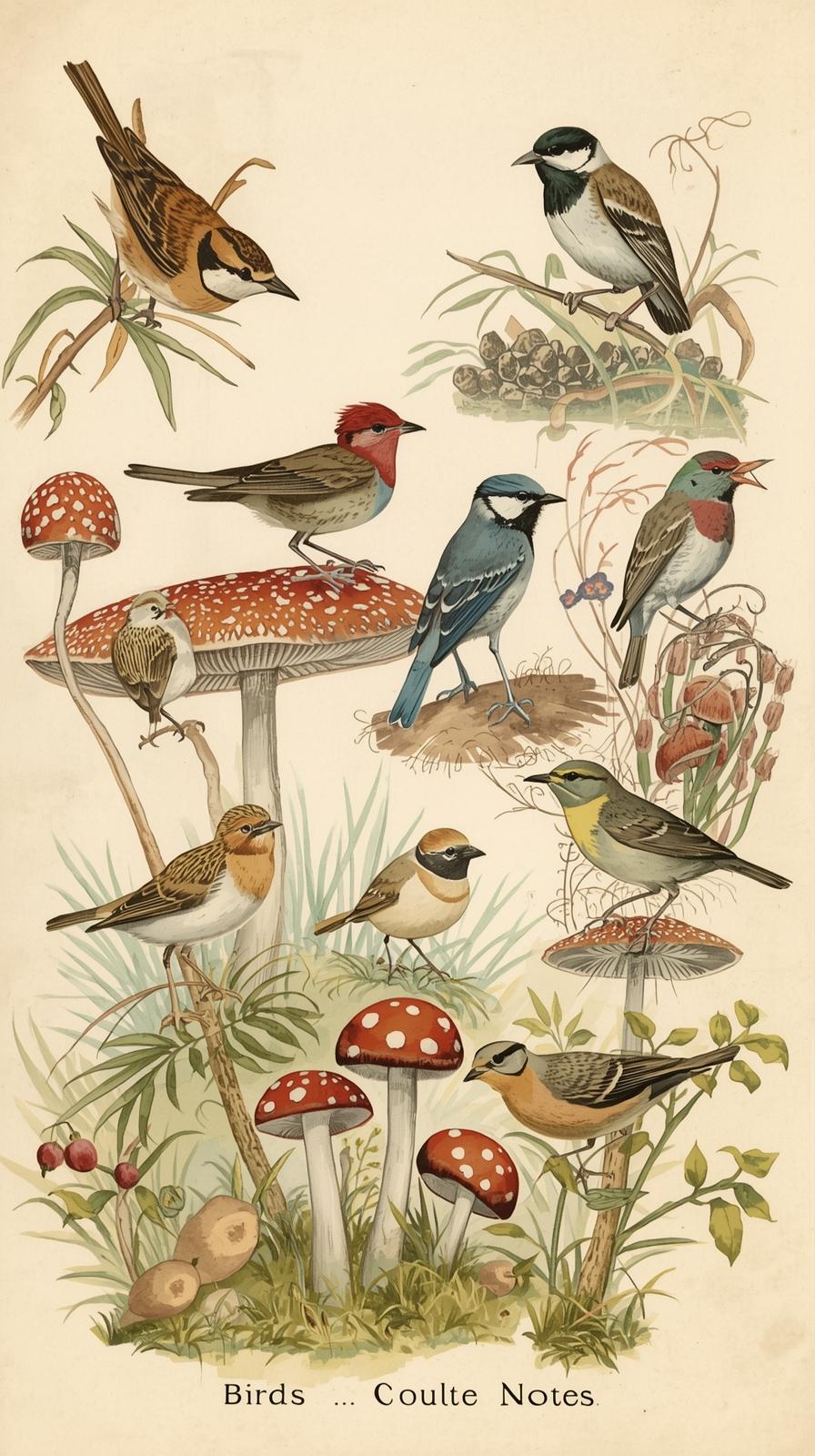 Bird Guide IllMushroom Field Notes Sketchustration