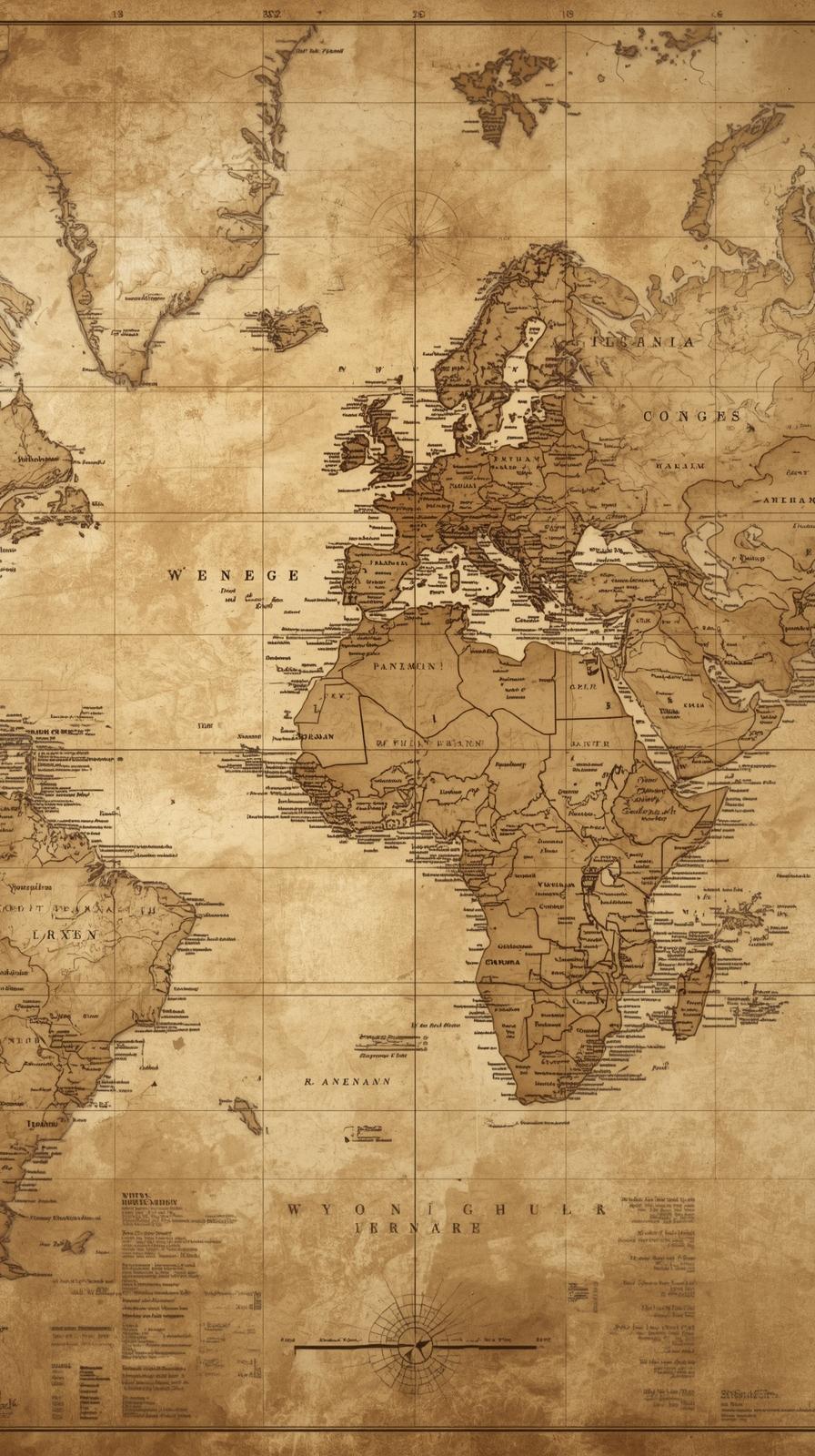 Antique World Map Sepia