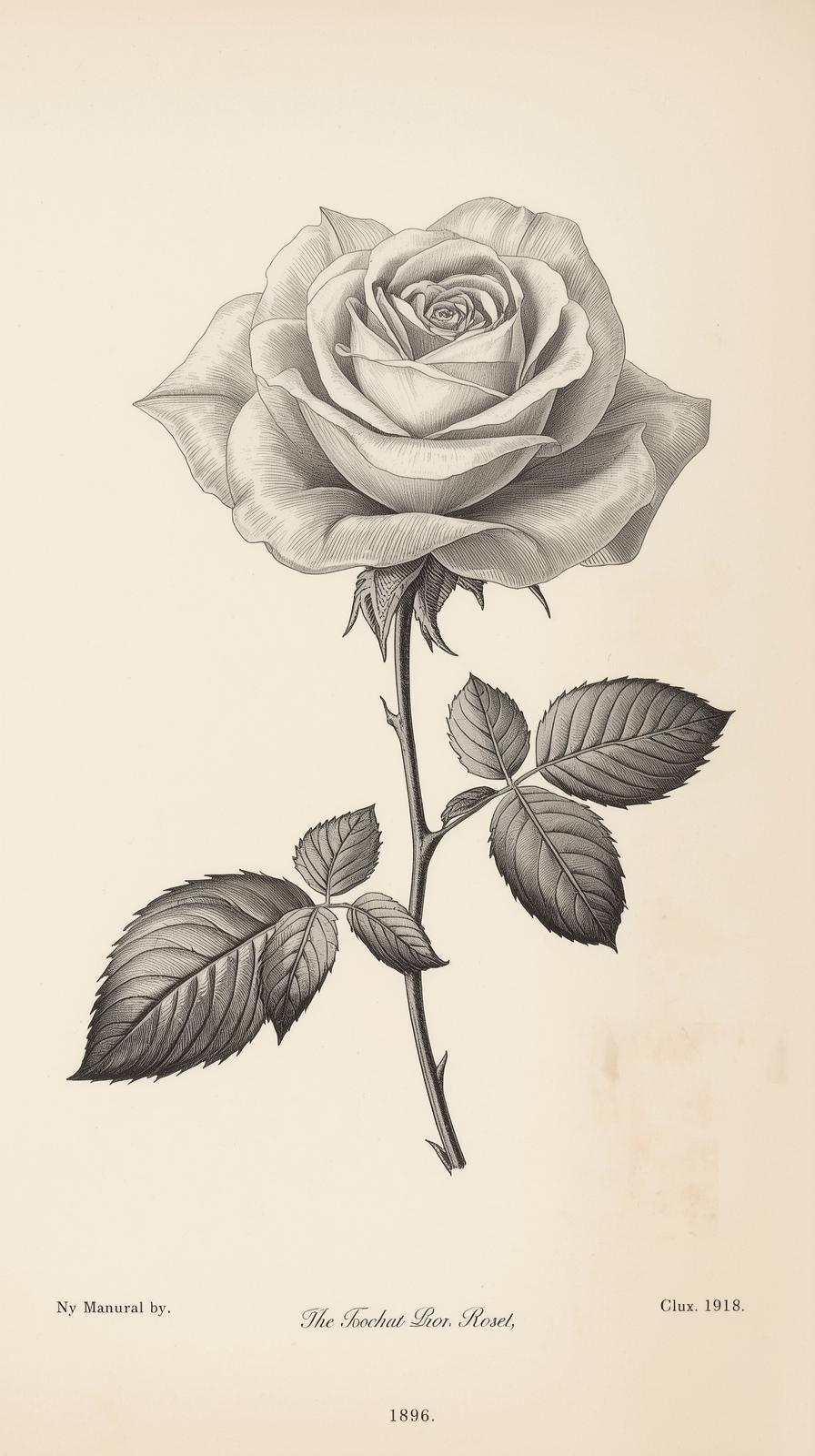 Botanical Rose Plate Engraving