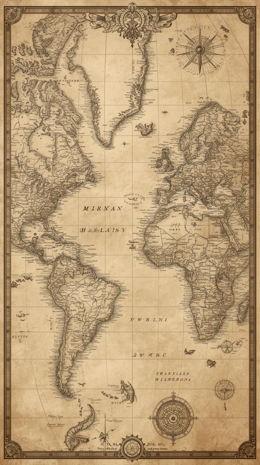 Antique World Map Sepia