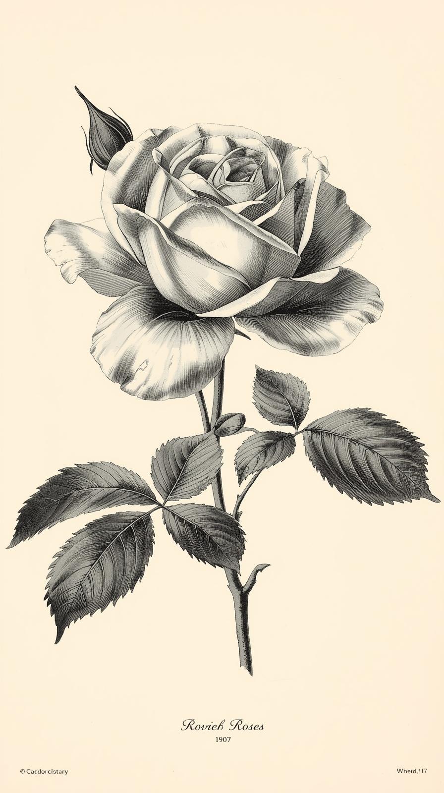 Botanical Rose Plate Engraving