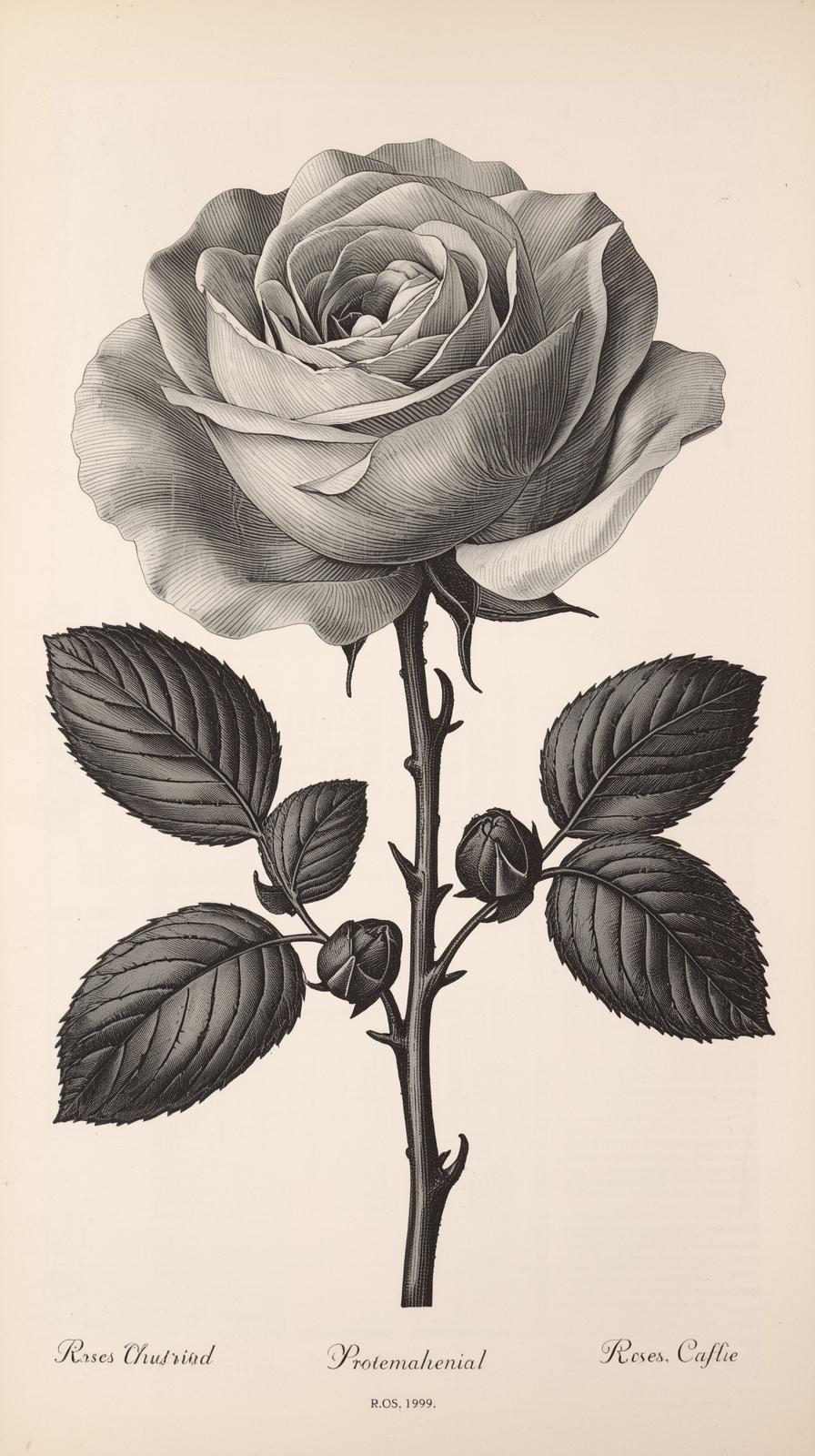 Botanical Rose Plate Engraving