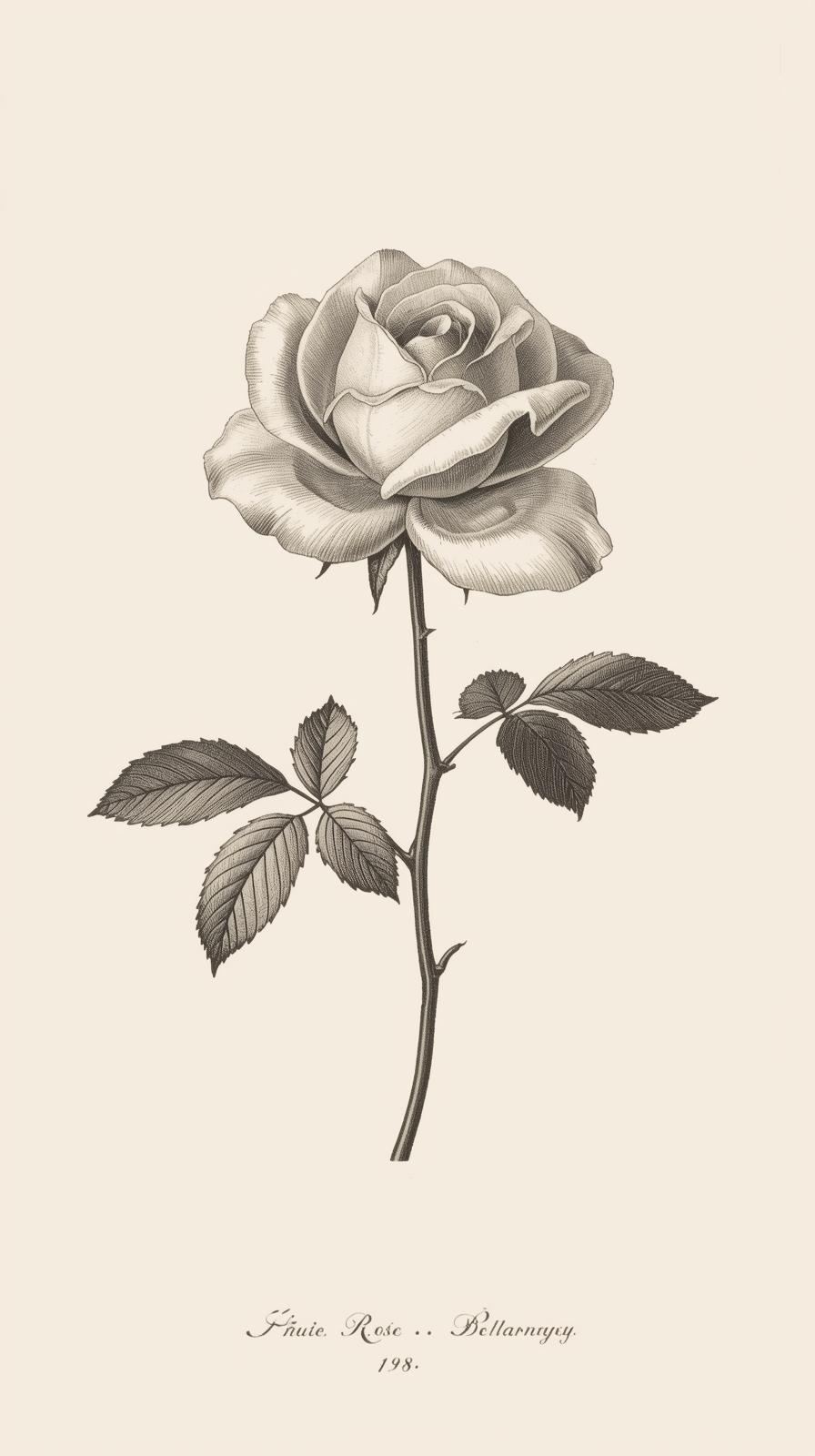 Botanical Rose Plate Engraving
