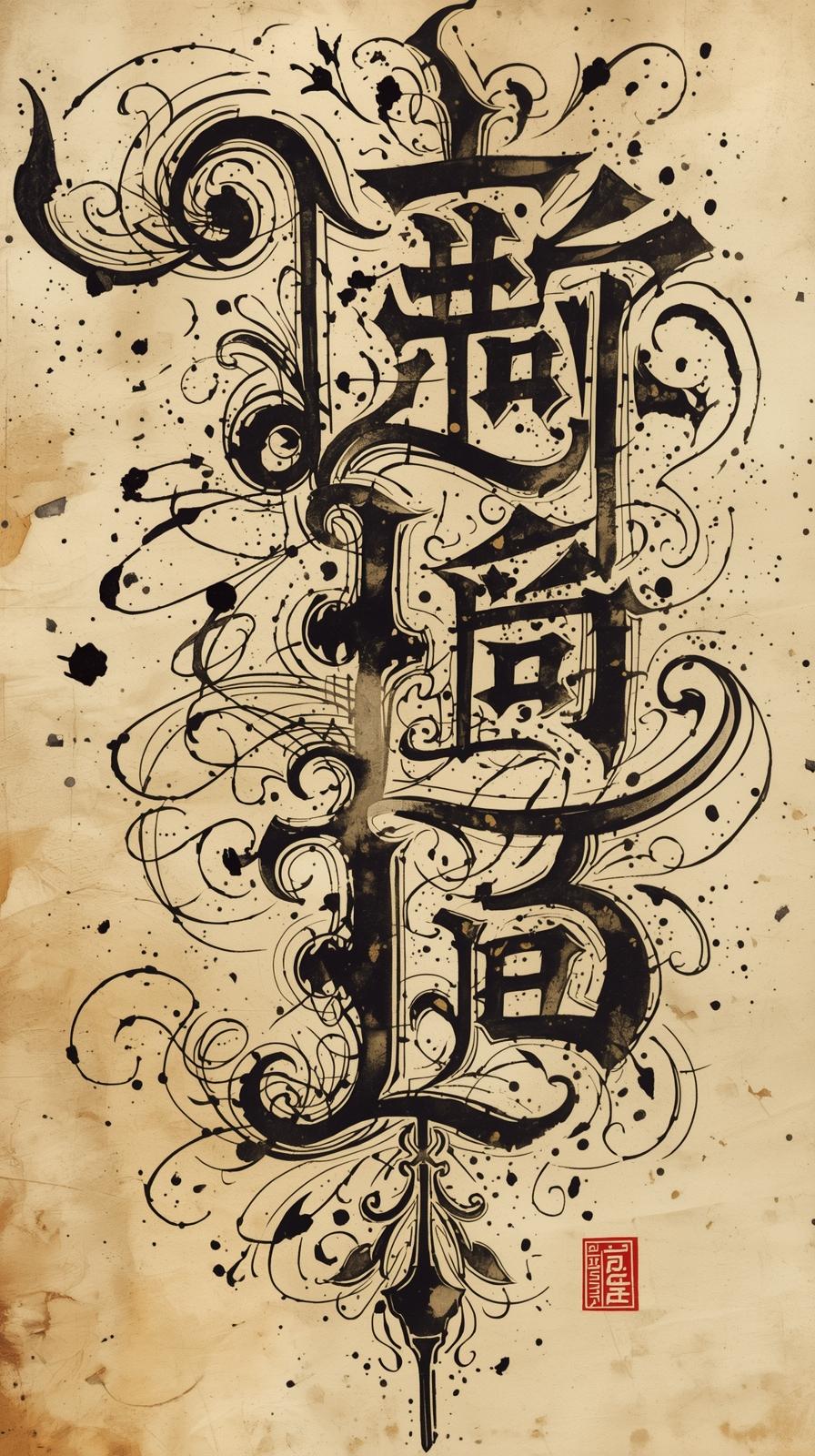 Calligraphy FInk Splatters And Nib Markslourishes