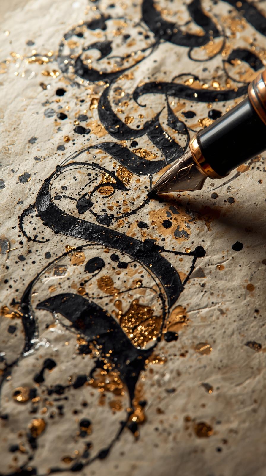 Calligraphy FInk Splatters And Nib Markslourishes