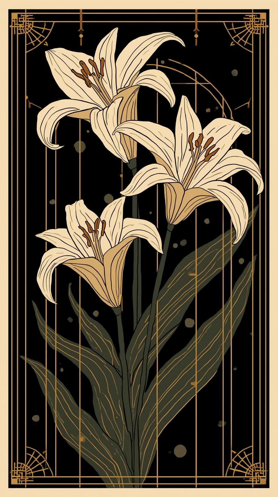 Art Deco GolArt Nouveau Lilies With Flowing Linesd
