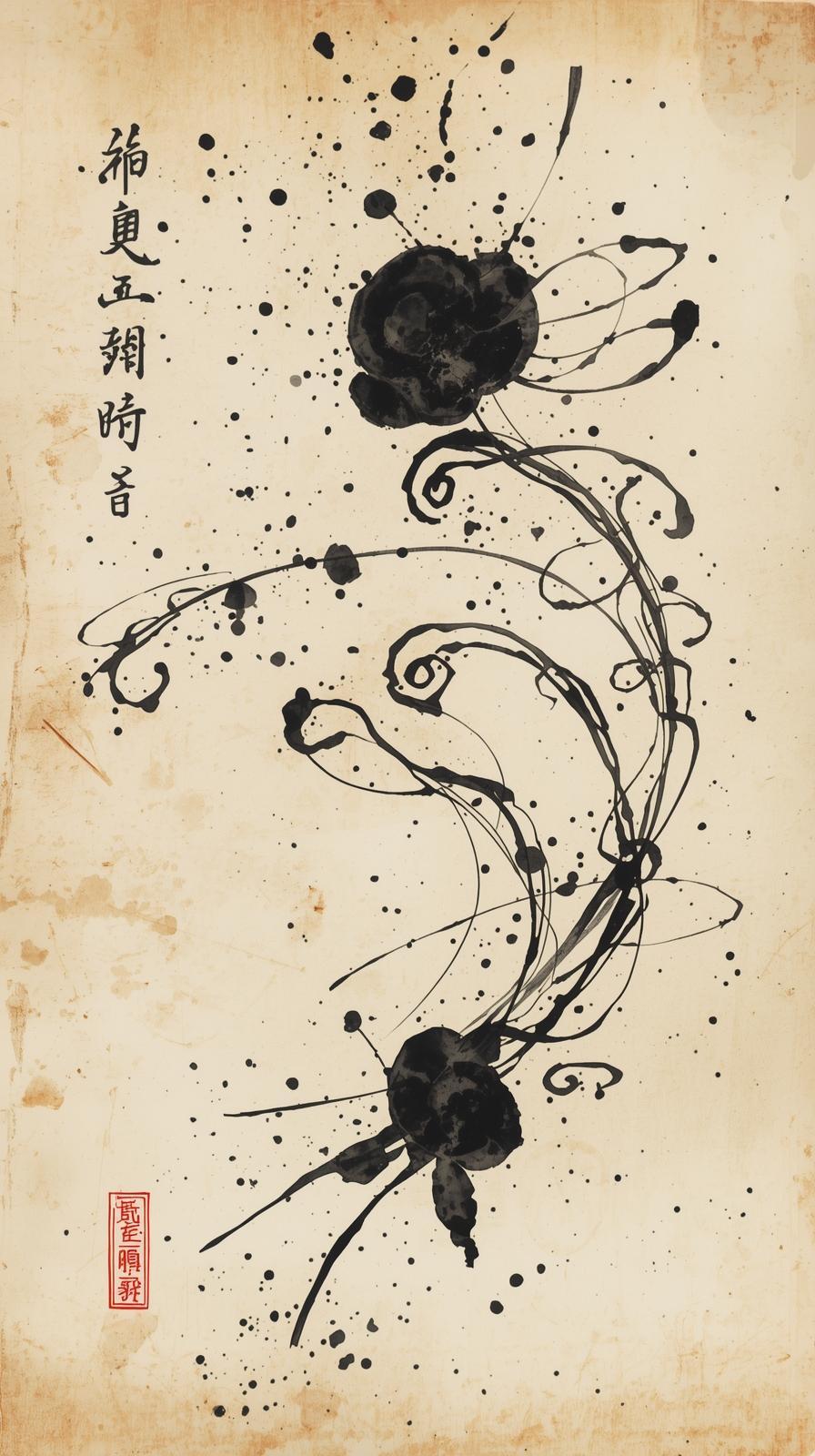 Calligraphy FInk Splatters And Nib Markslourishes