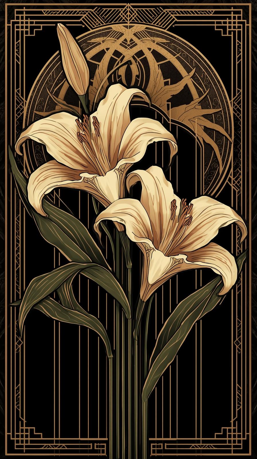 Art Deco GolArt Nouveau Lilies With Flowing Linesd