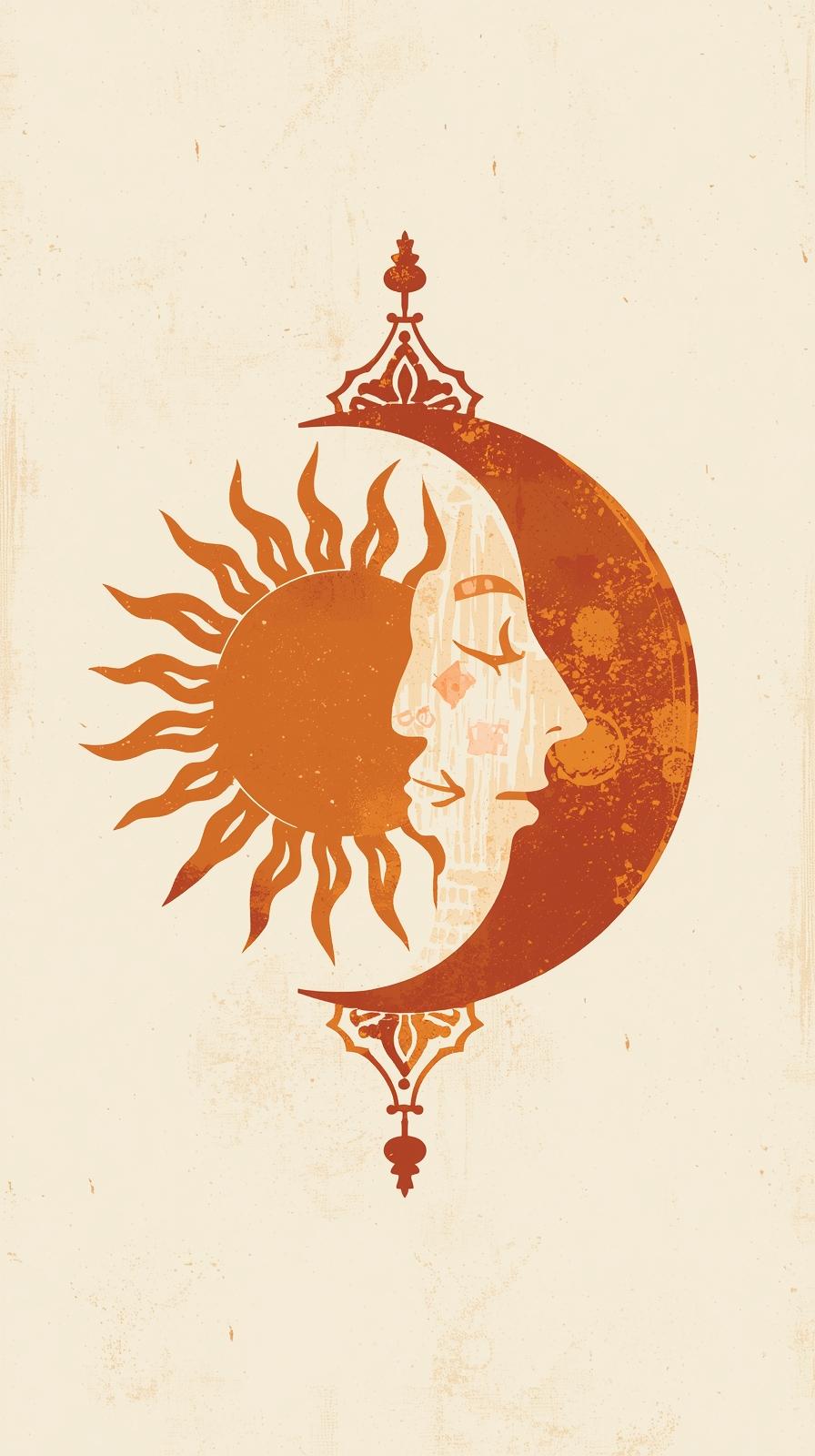 Boho Sun And Moon Illustration With Warm Earthy To