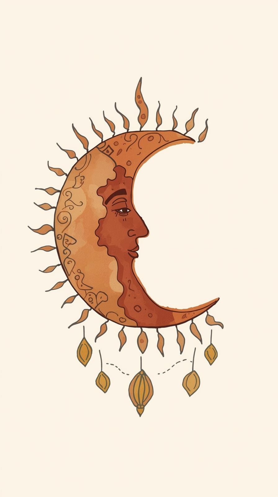 Boho Sun And Moon Illustration With Warm Earthy To