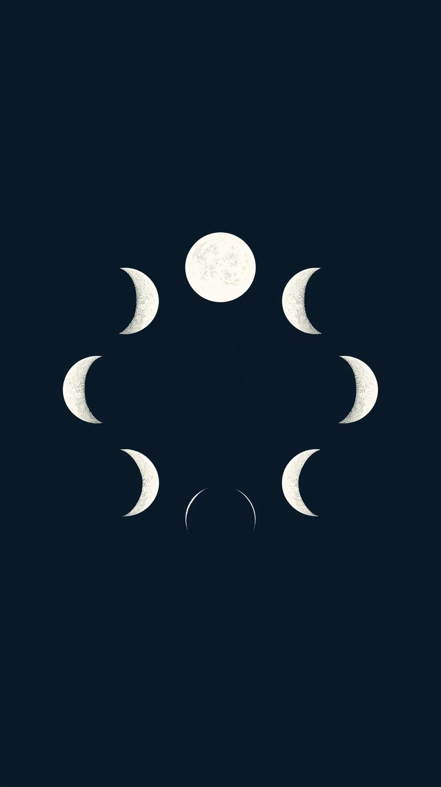 Cosmic Moon Phases In White On Dark Navy