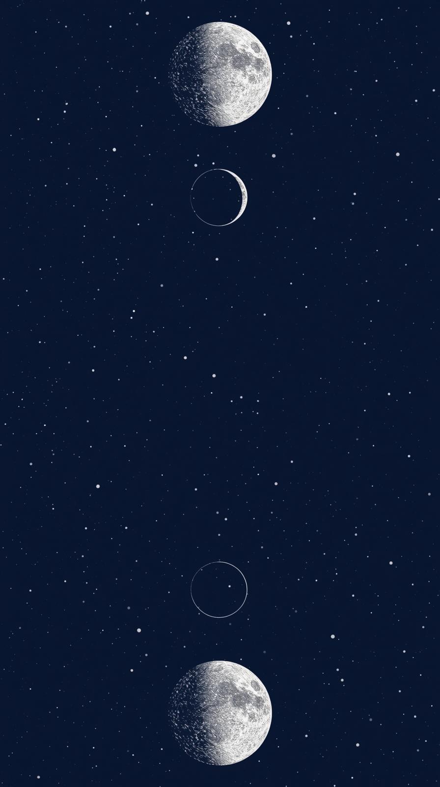 Cosmic Moon Phases In White On Dark Navy