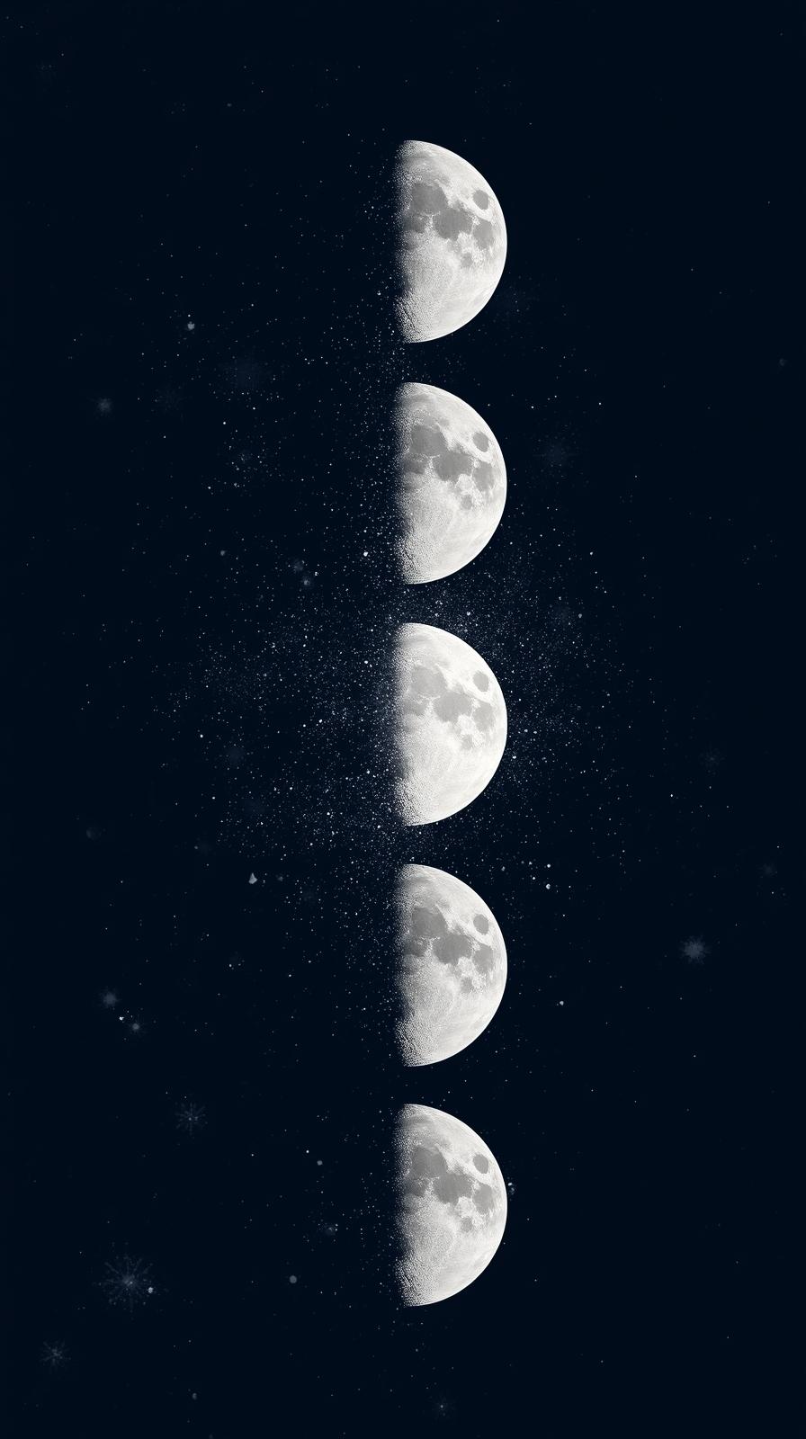 Cosmic Moon Phases In White On Dark Navy