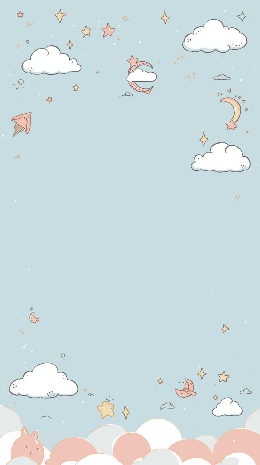 Cute Kawaii Clouds Stars And Pastel Doodles On A S