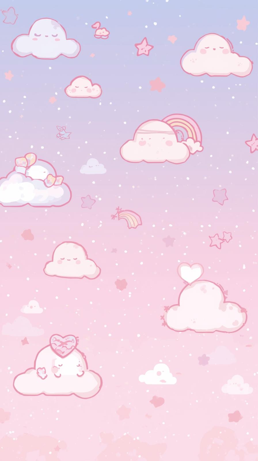 Cute Kawaii Clouds Stars And Pastel Doodles On A S