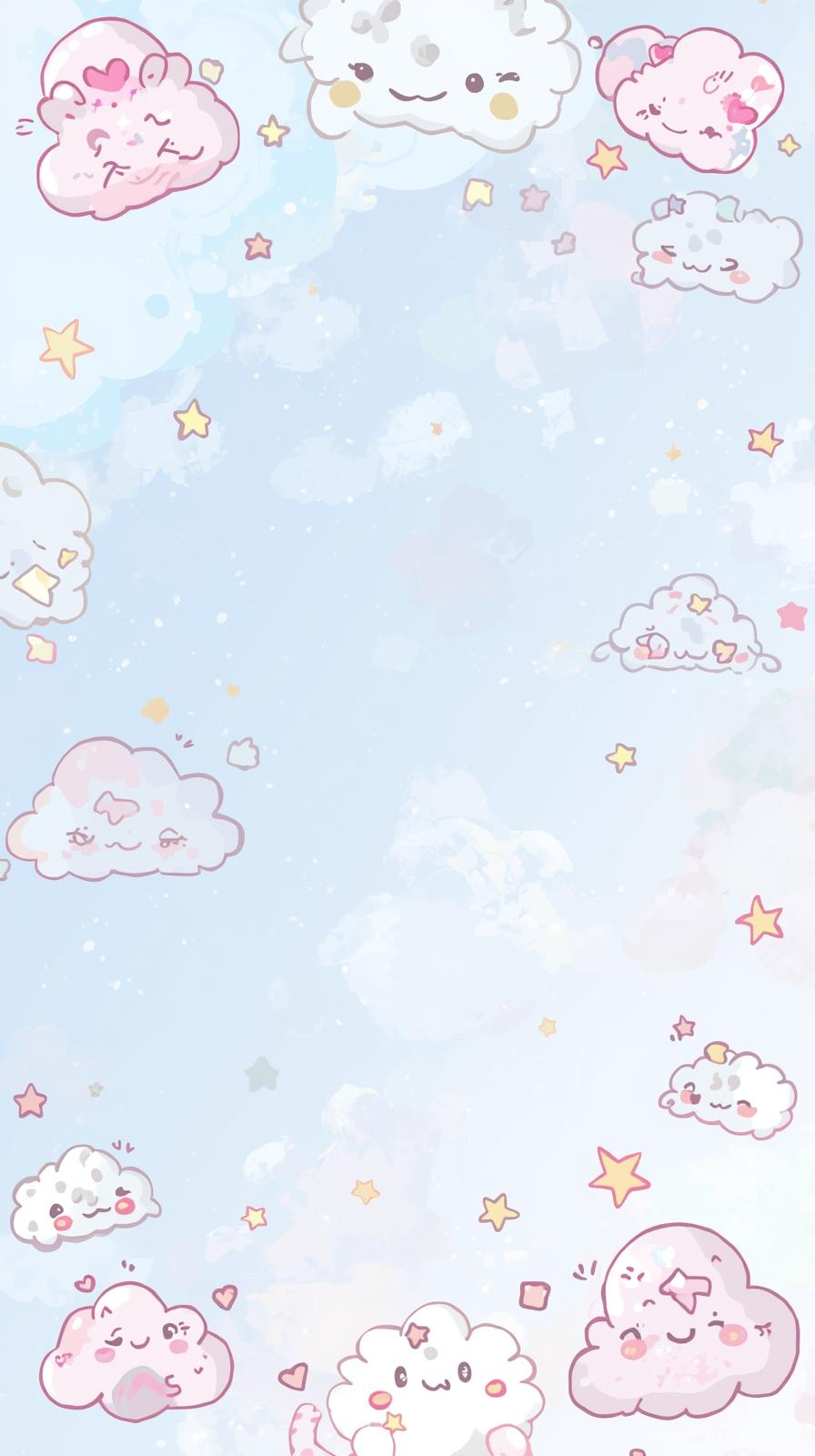 Cute Kawaii Clouds Stars And Pastel Doodles On A S