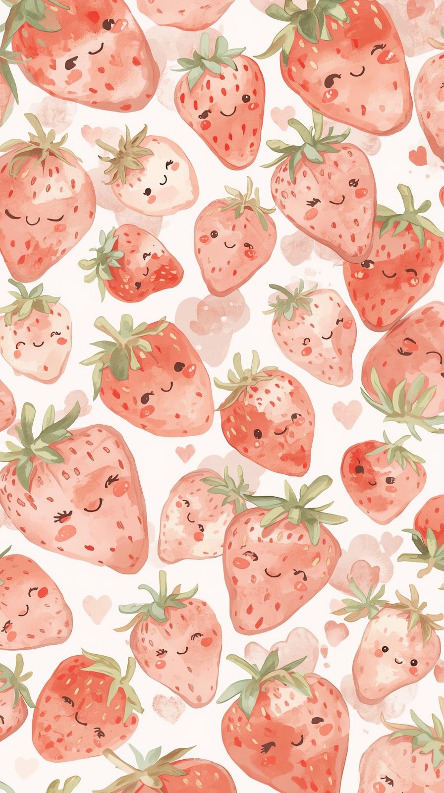 Cute Strawberries Pastel Kawaii Wallpaper