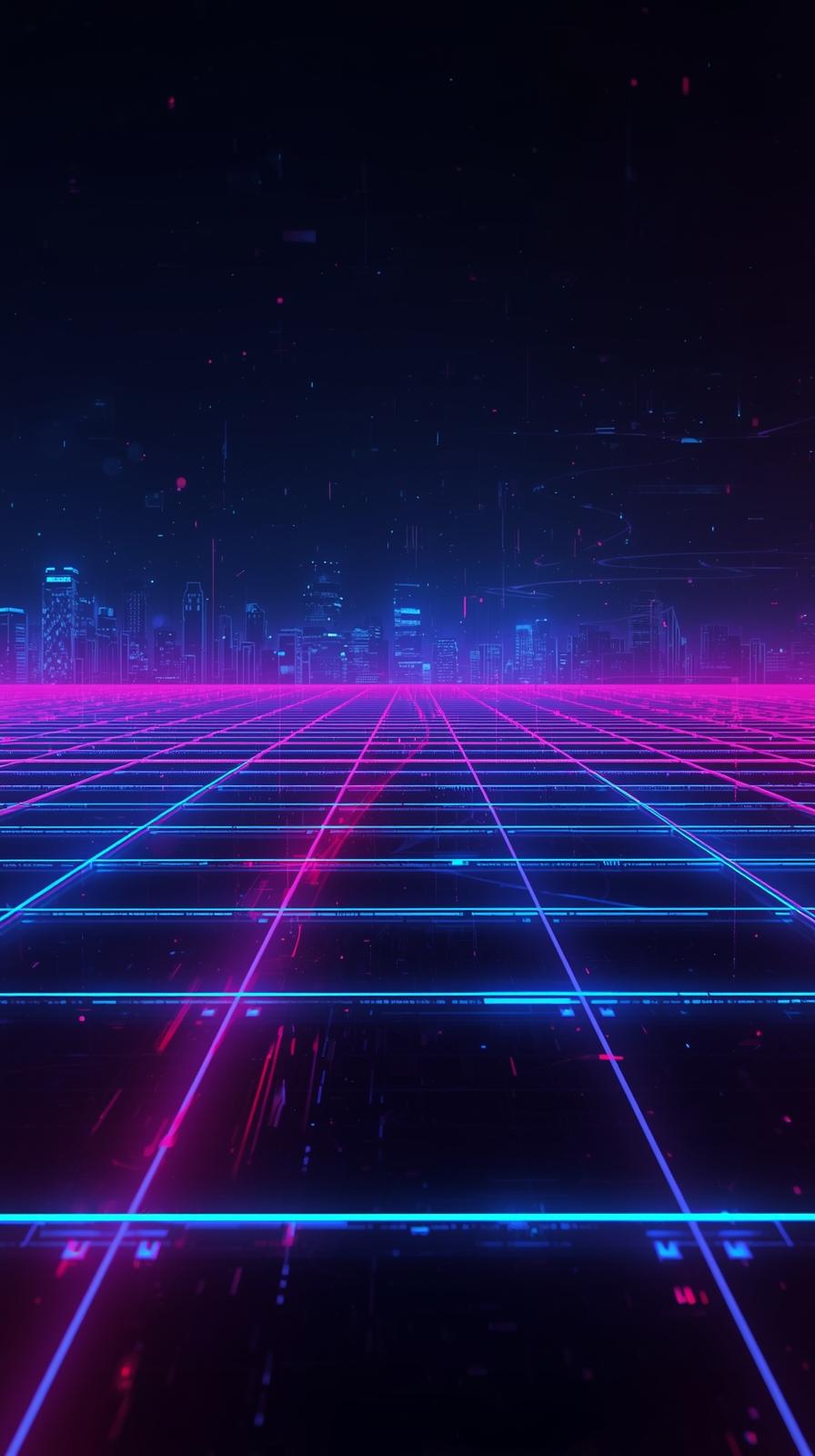 Dark Neon Cyber Grid With Glowing Elements And Vap