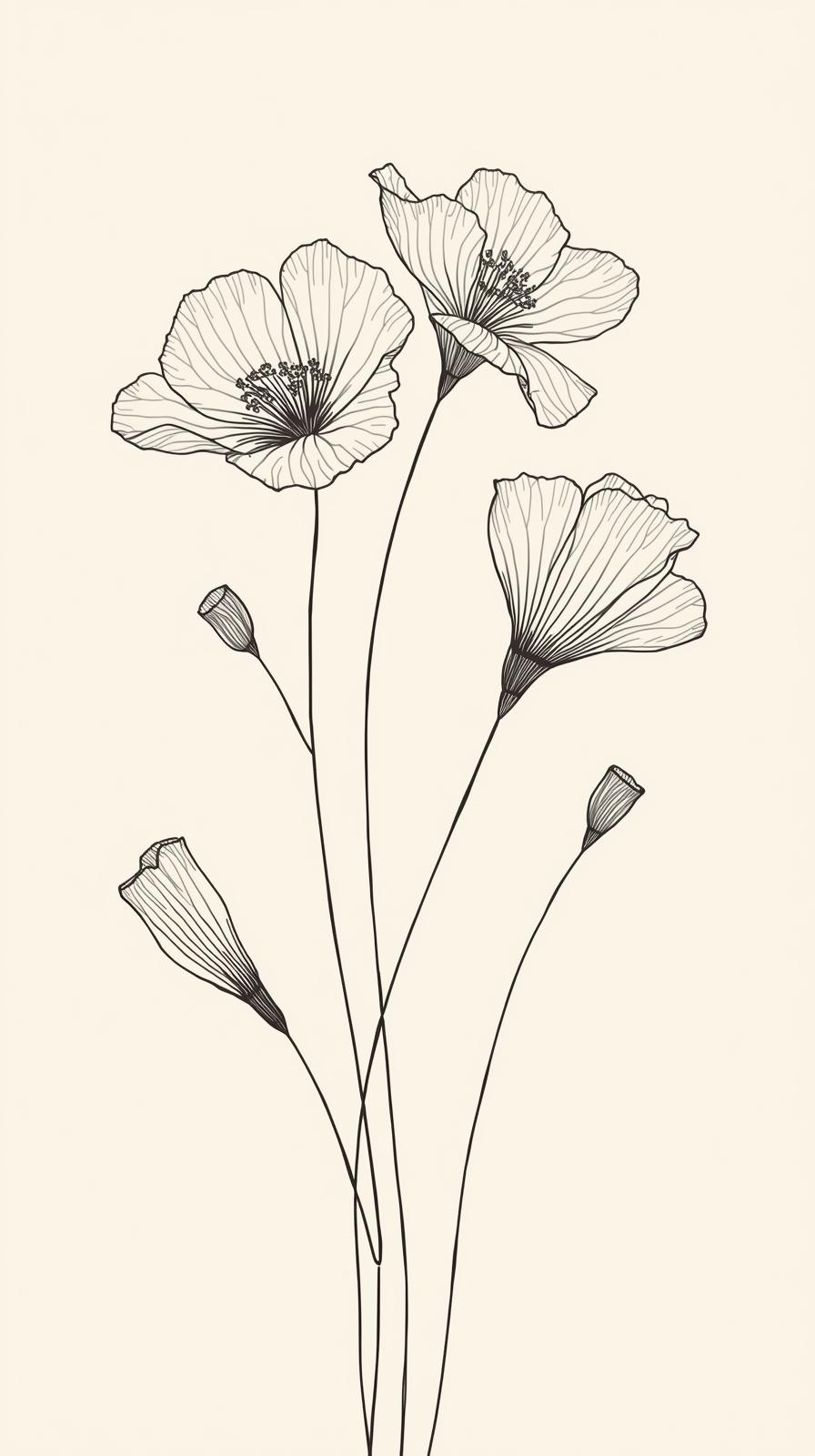 Elegant Floral Line Art On A Neutral Beige Backgro