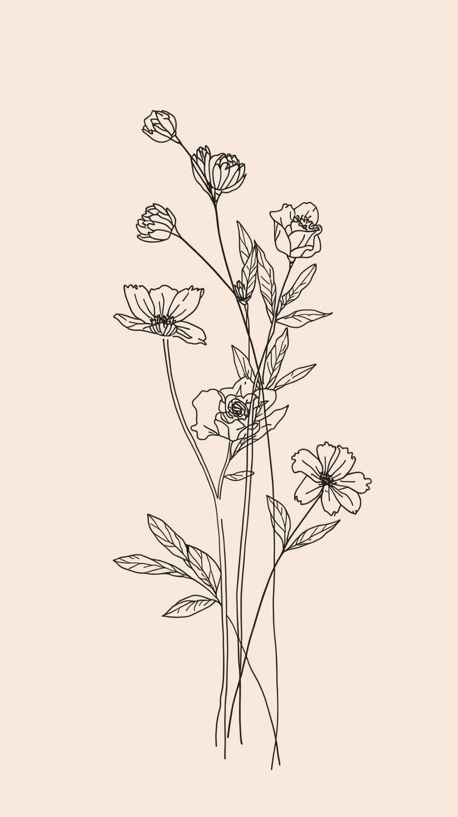 Elegant Floral Line Art On A Neutral Beige Backgro