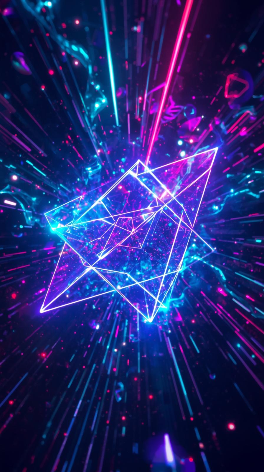 Futuristic Hologram Lines With Floating Geometric