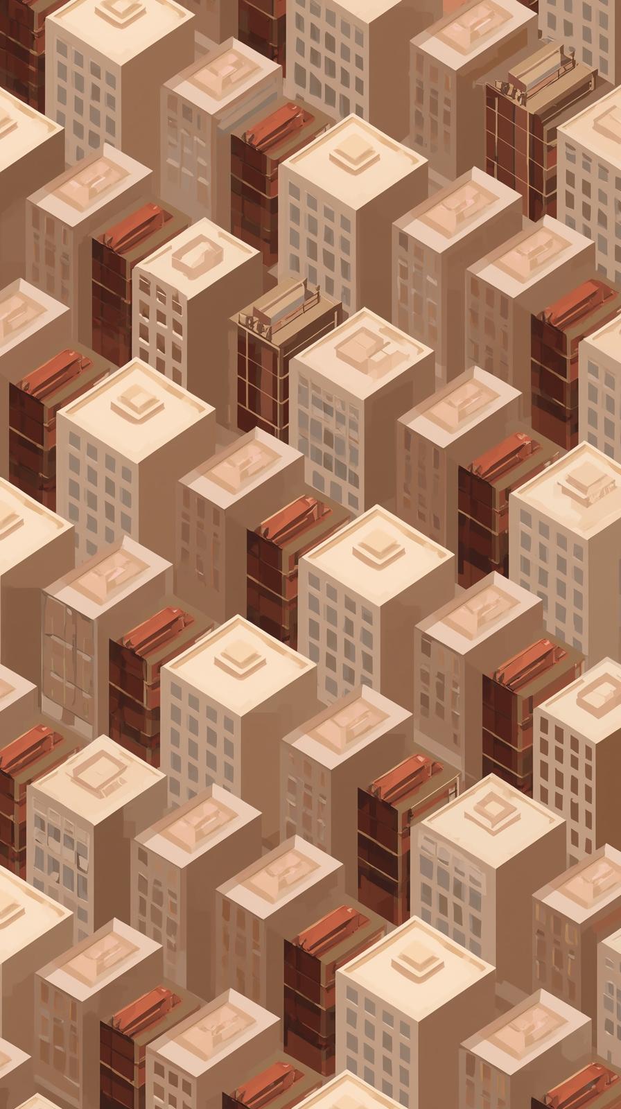 Isometric Geometric Cityscape Pattern In Muted Ear