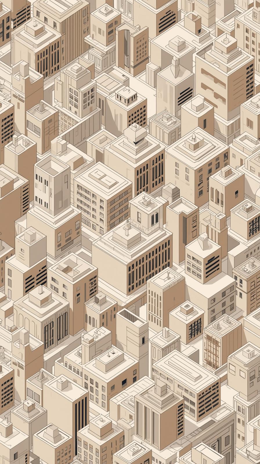 Isometric Geometric Cityscape Pattern In Muted Ear