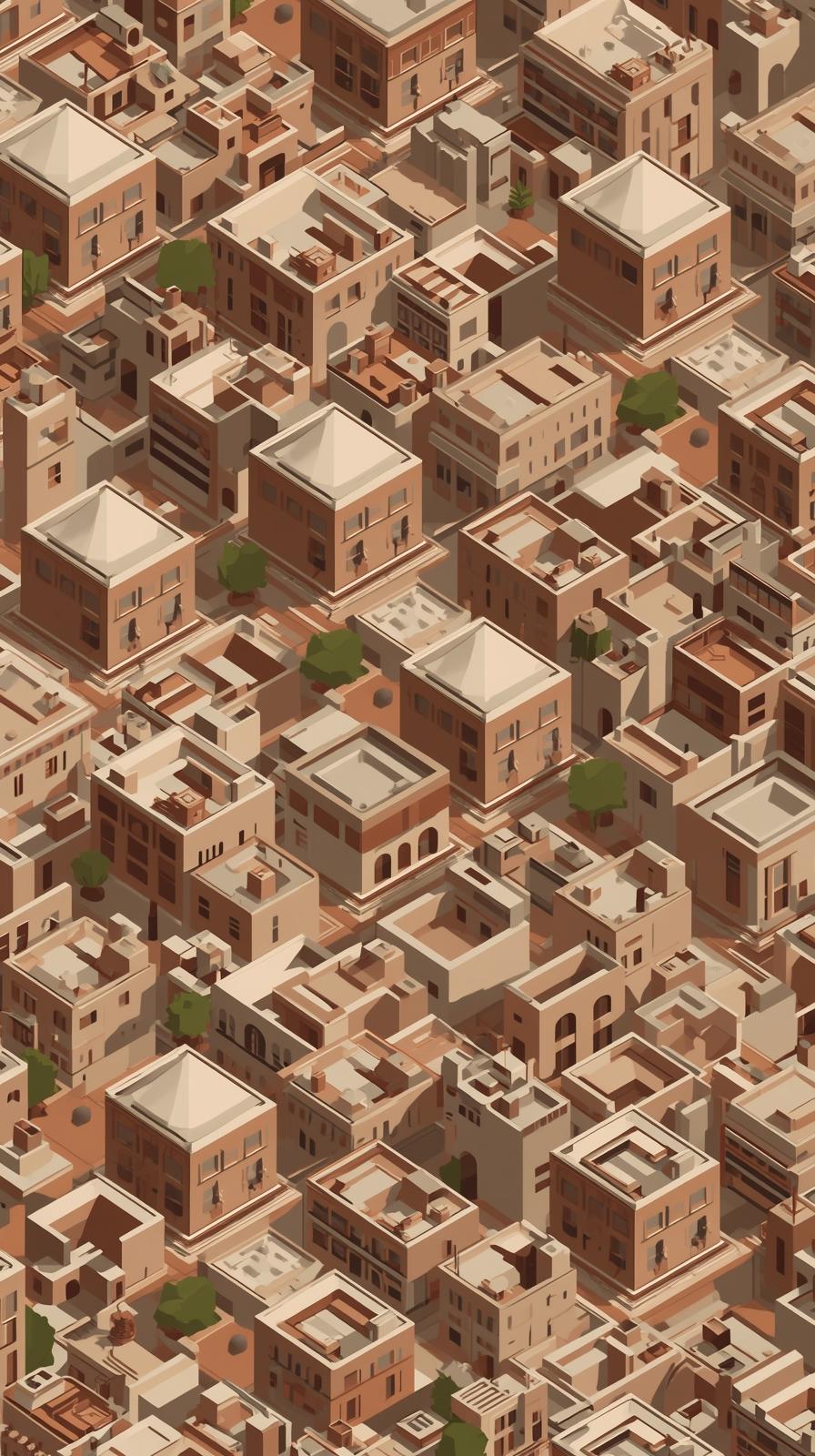 Isometric Geometric Cityscape Pattern In Muted Ear