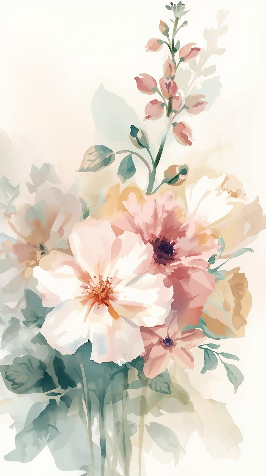 Light Watercolor Floral Bouquet Wallpaper