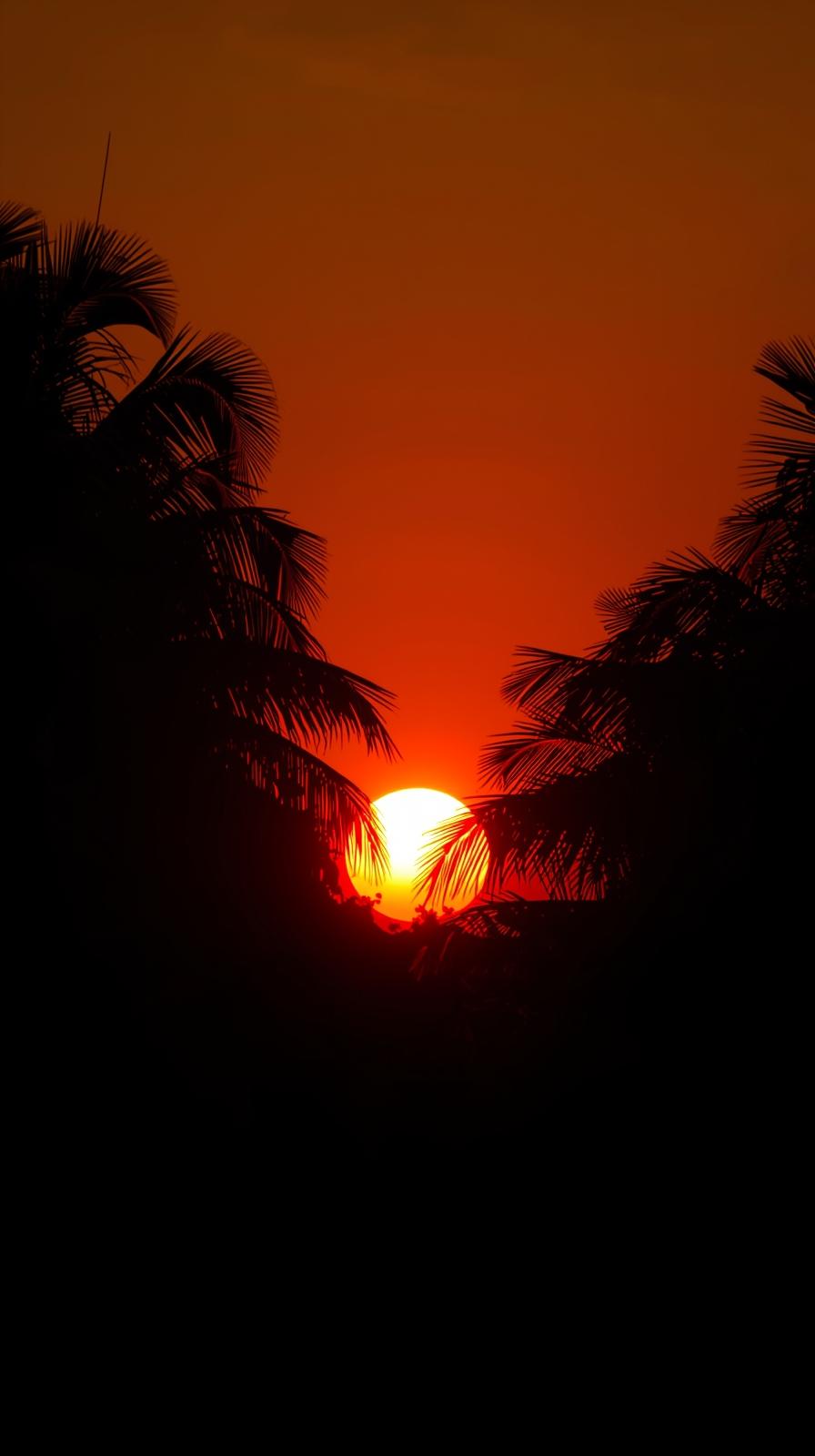 Orange Tropical Sunset With Palm Silhouettes