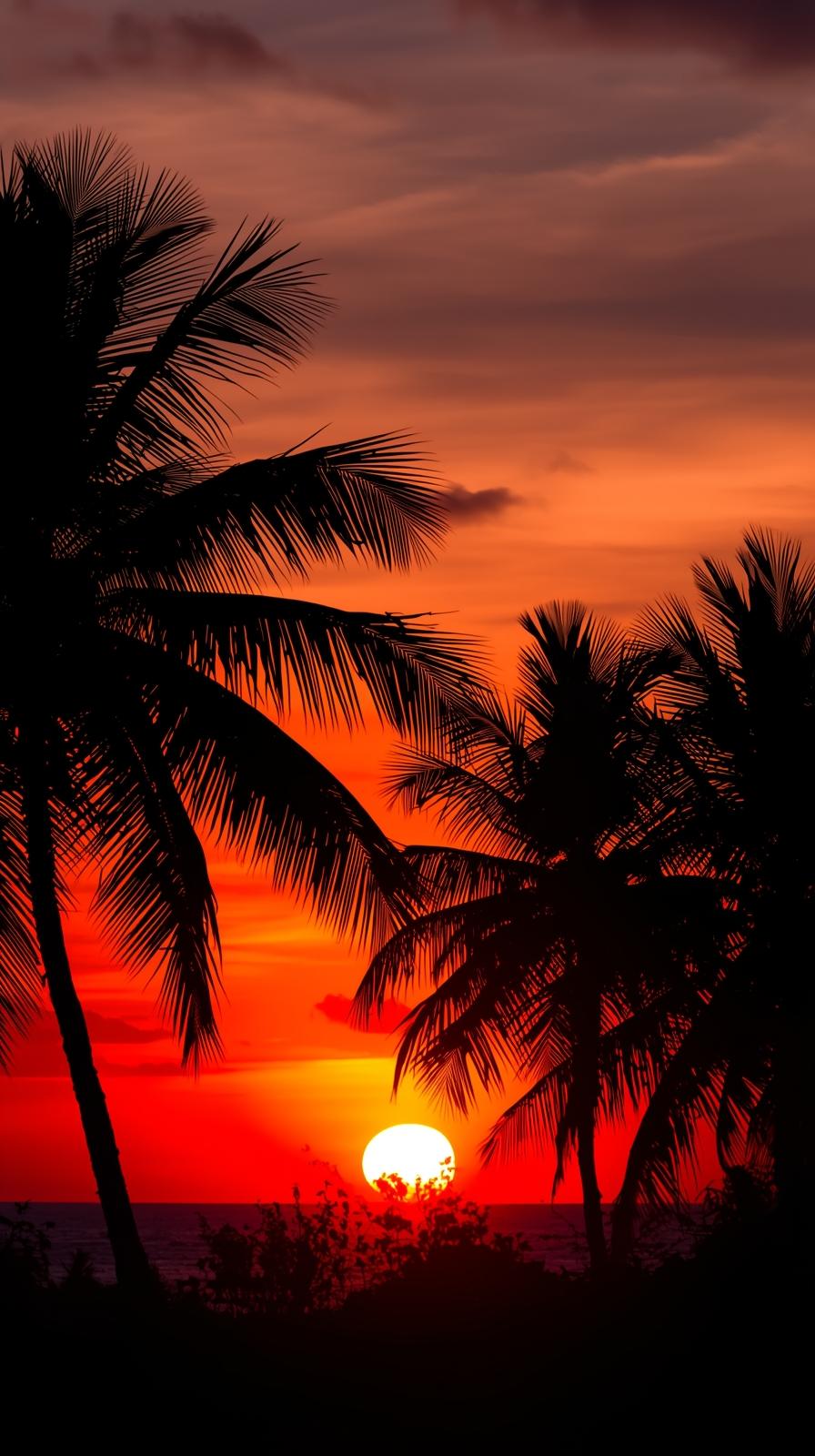 Orange Tropical Sunset With Palm Silhouettes