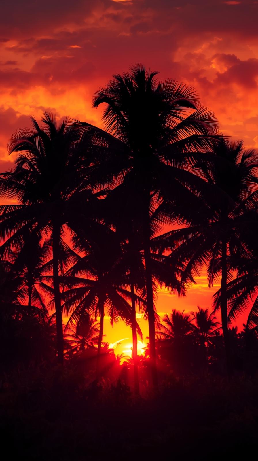 Orange Tropical Sunset With Palm Silhouettes