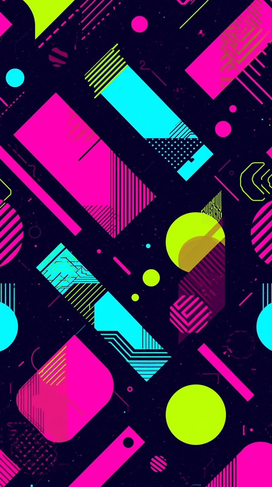 Retro   S Pattern With Geometric Neon Shapes