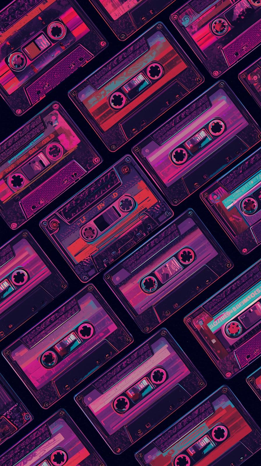 Retro Cassette Tape Pattern With Neon Accents