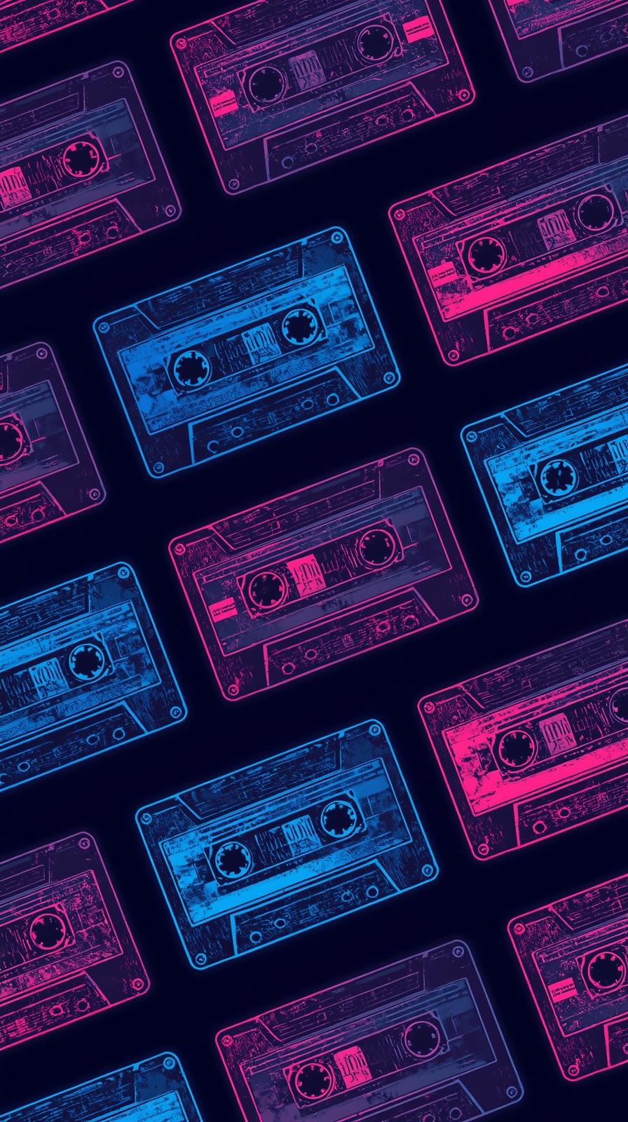 Retro Cassette Tape Pattern With Neon Accents