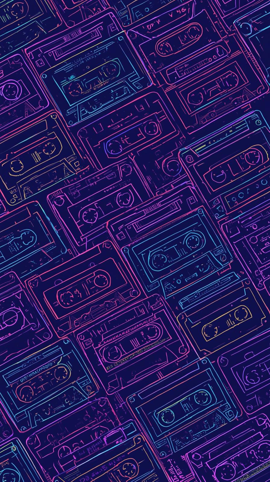 Retro Cassette Tape Pattern With Neon Accents