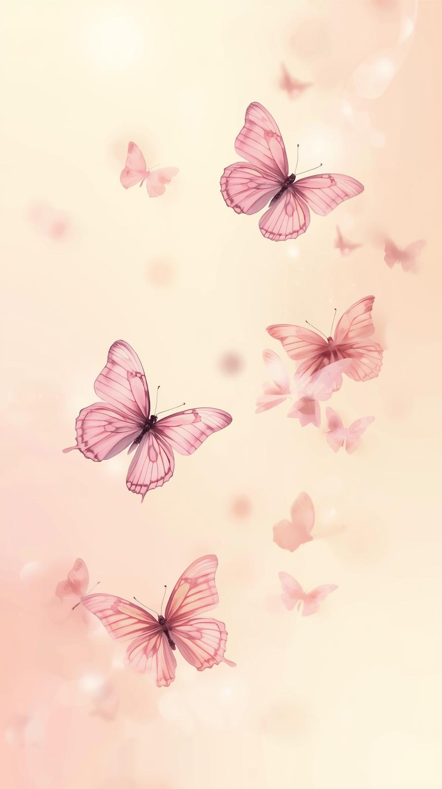 Soft Aesthetic Butterflies On A Cream Pastel Backg