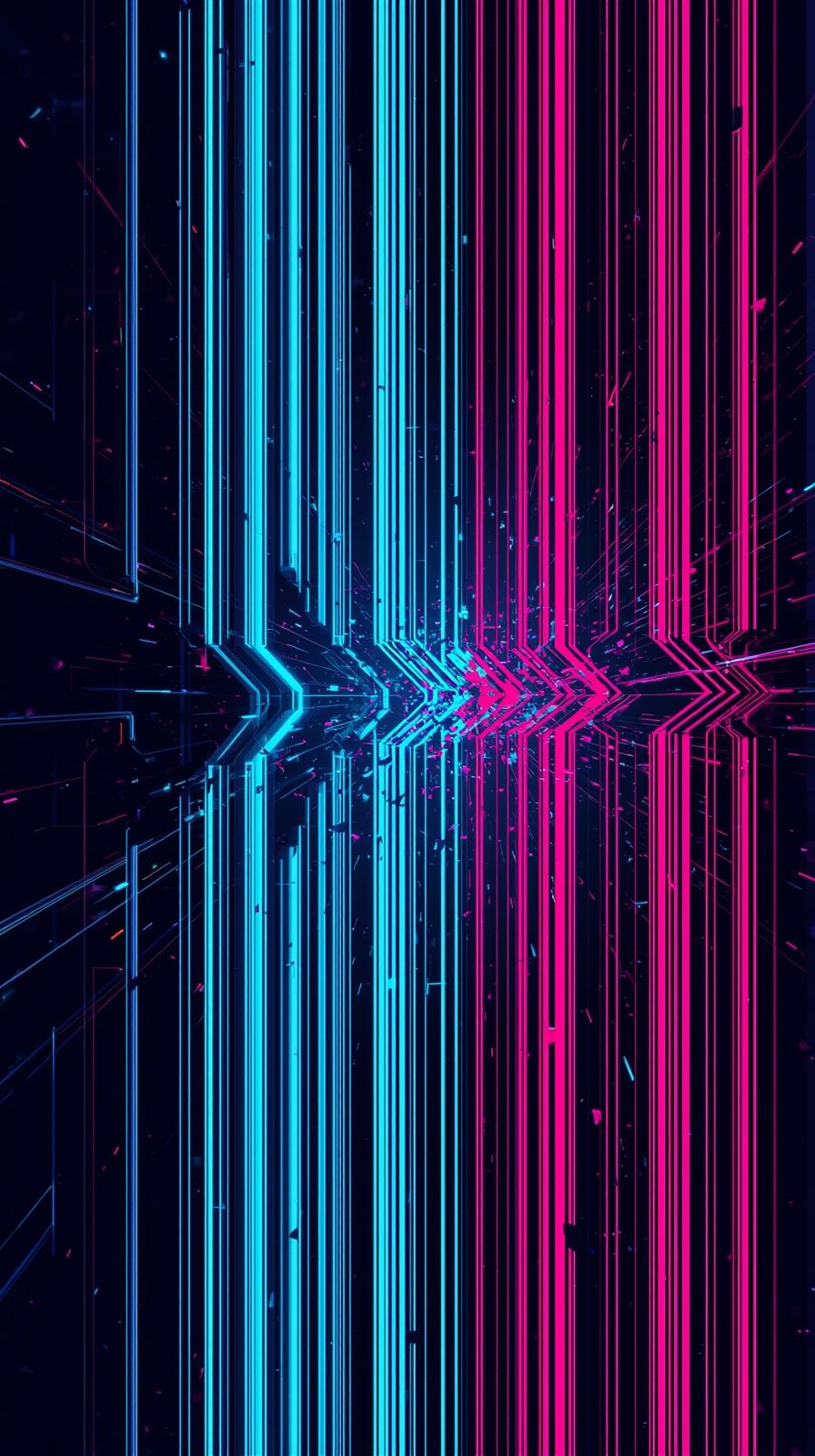 Techno Glitch Lines With Neon Distortion