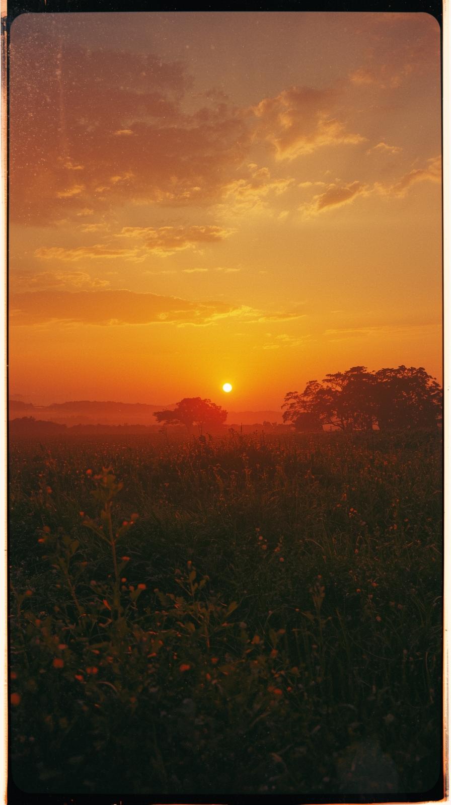 Vintage Film Grain Over Warm Sunset Hues