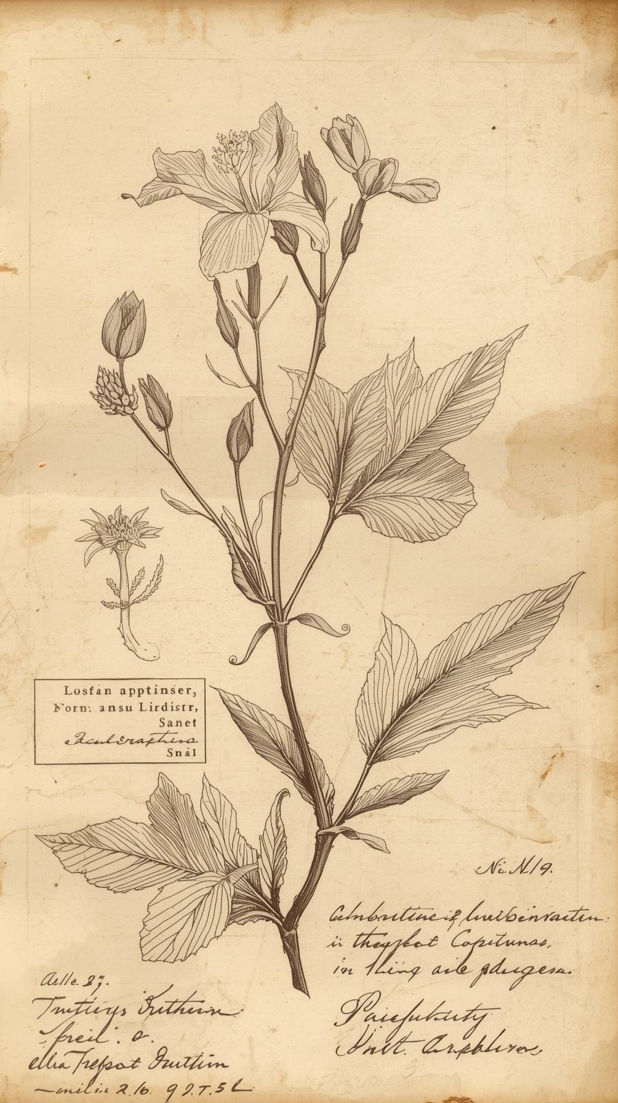 Vintage Botanical Drawing With Handwritten Labels