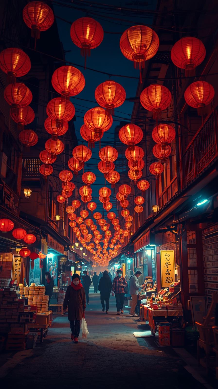 Chinatown Lantern Street Night Wallpaper