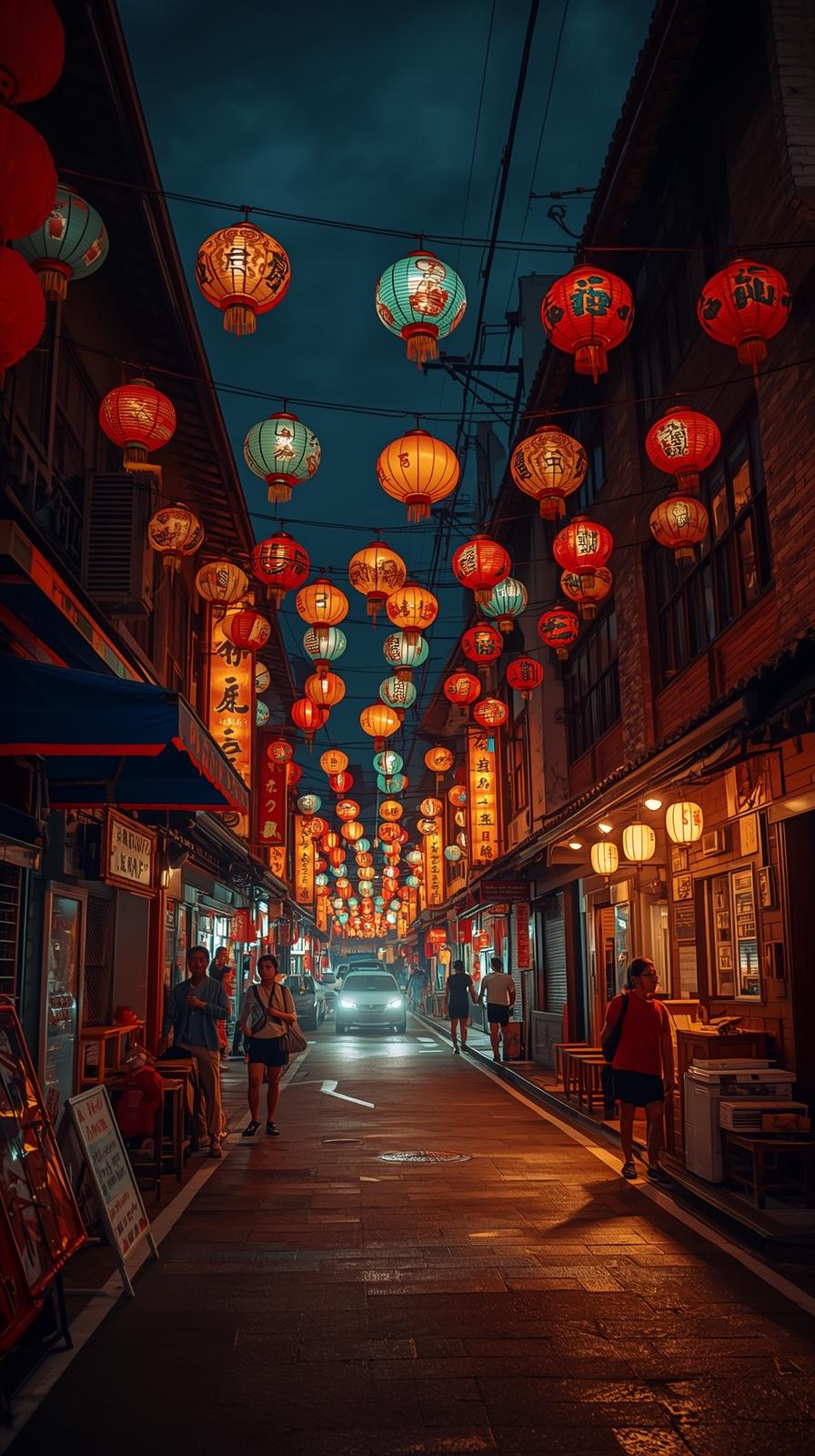 Chinatown Lantern Street Night Wallpaper