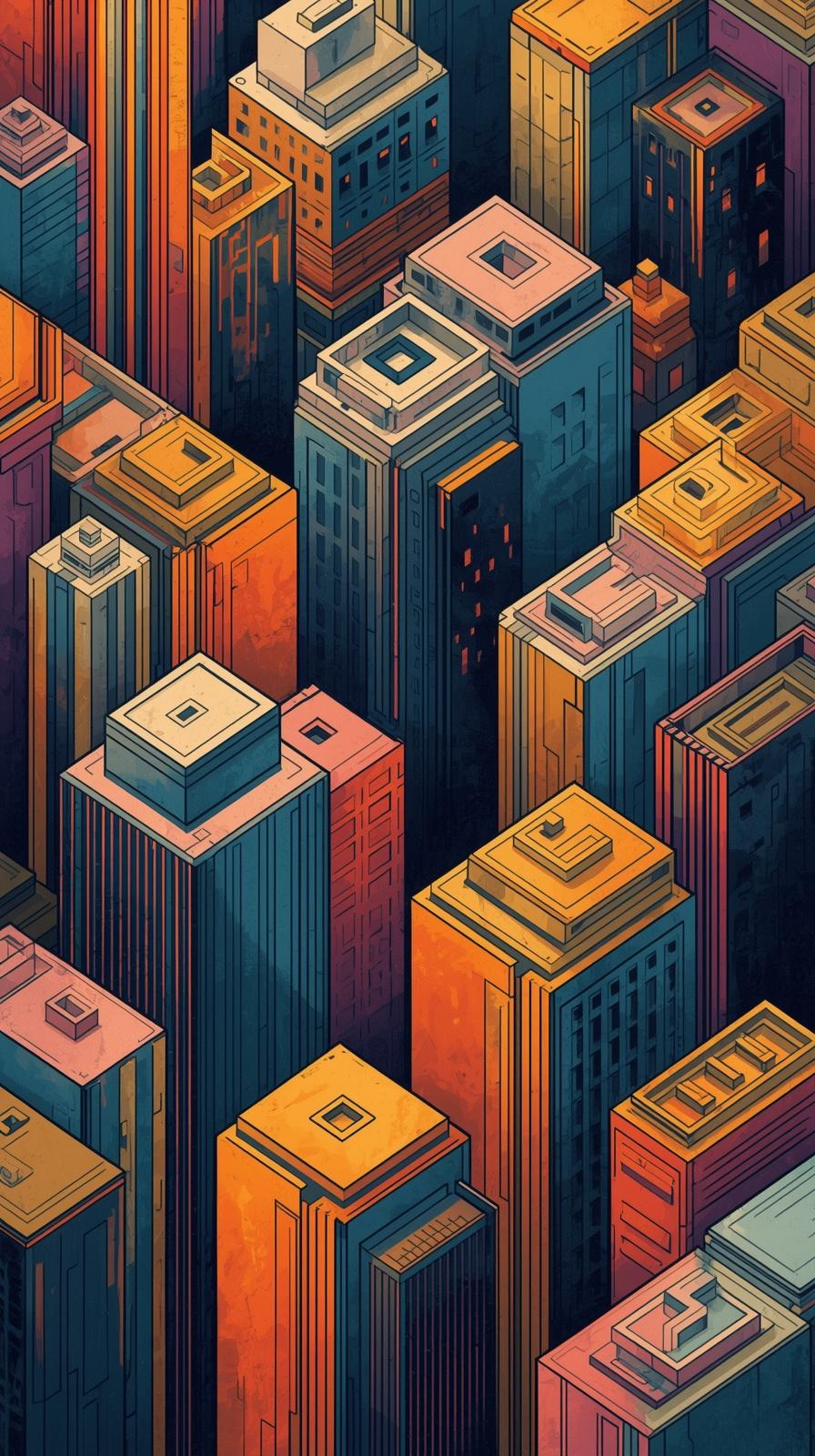 Abstract Geometric Cityscape With Layered Blocks