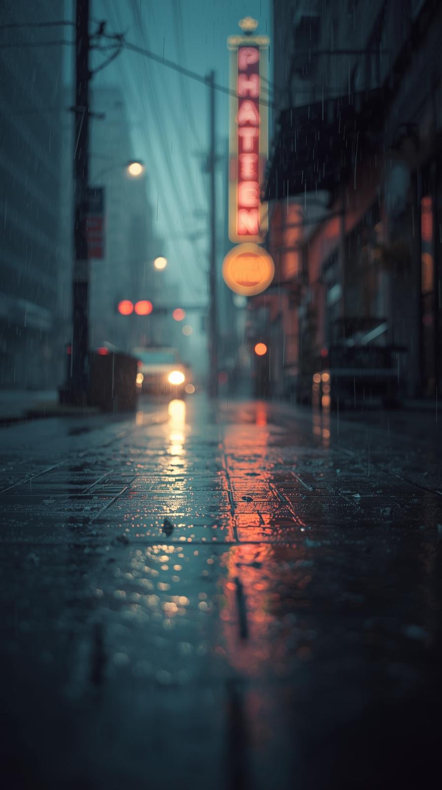 Cinematic Urban Scene With Soft Rain