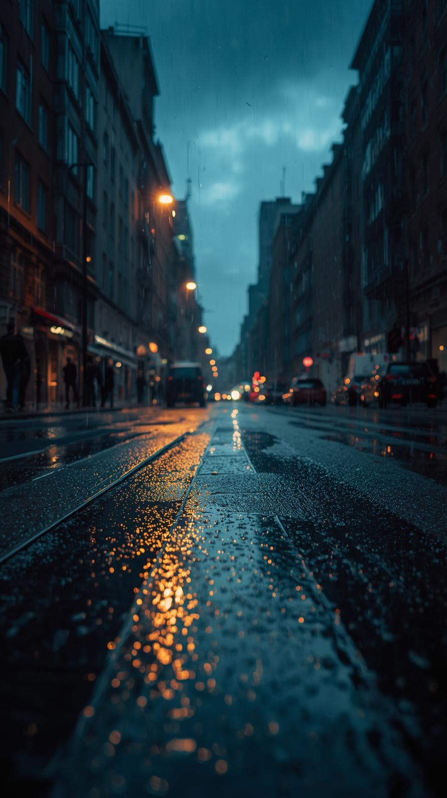 Cinematic Urban Scene With Soft Rain